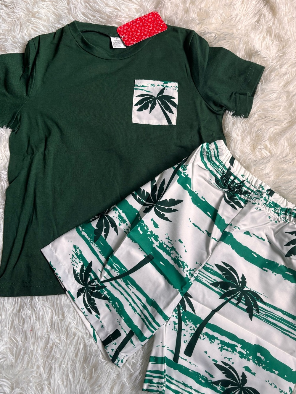 Kids Green Palm-Print Pajama Set